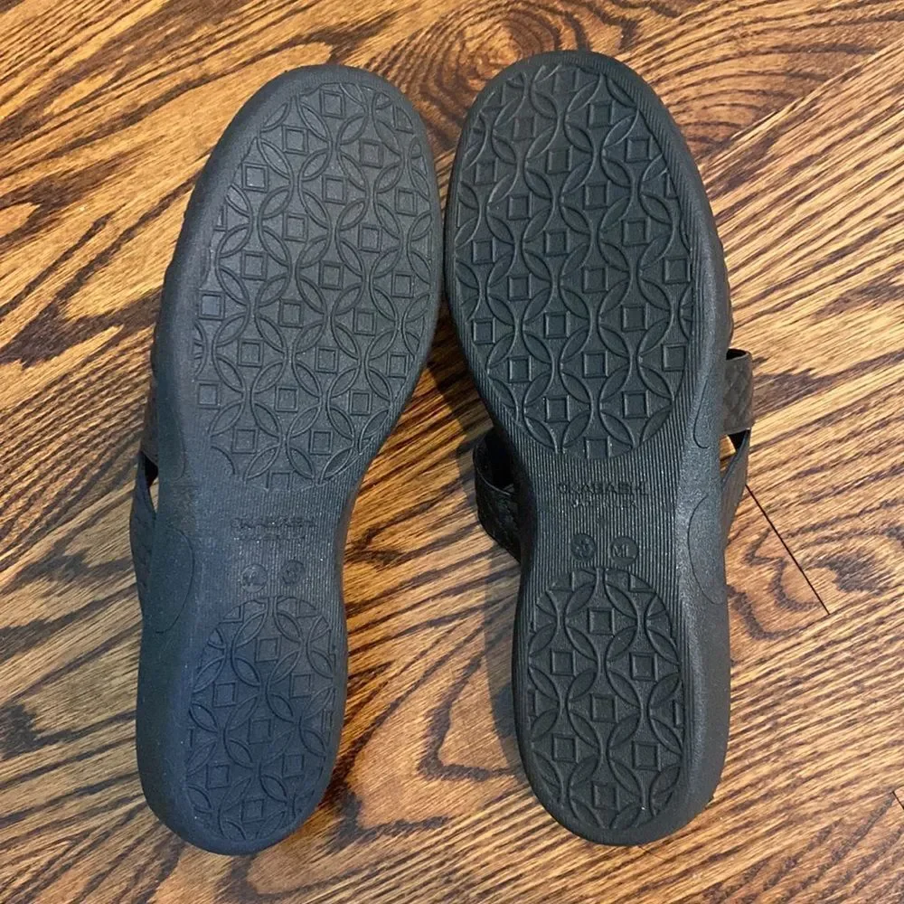 OKABASHI M/L(8-9) Black Venice Cross Strap Slide Sandals Rubber Waterproof